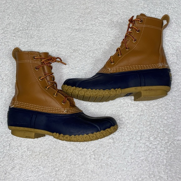 LL BEAN Classic Brown Leather blue Rubber 6” Duck Boots 212880 women’s sz 6m - Picture 2 of 9